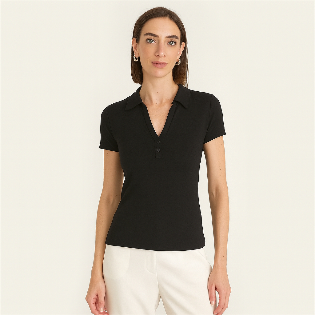 Blusa Gola Polo em Cotton decote V Lisa KB403-C1