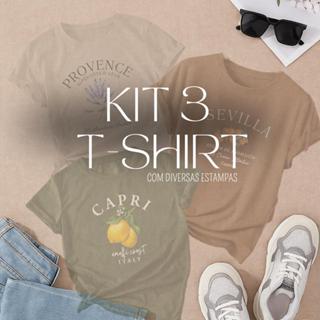 Kit 3 T-shirt Camisetas feminina de algodão malha premium. em Oferta na Shopee