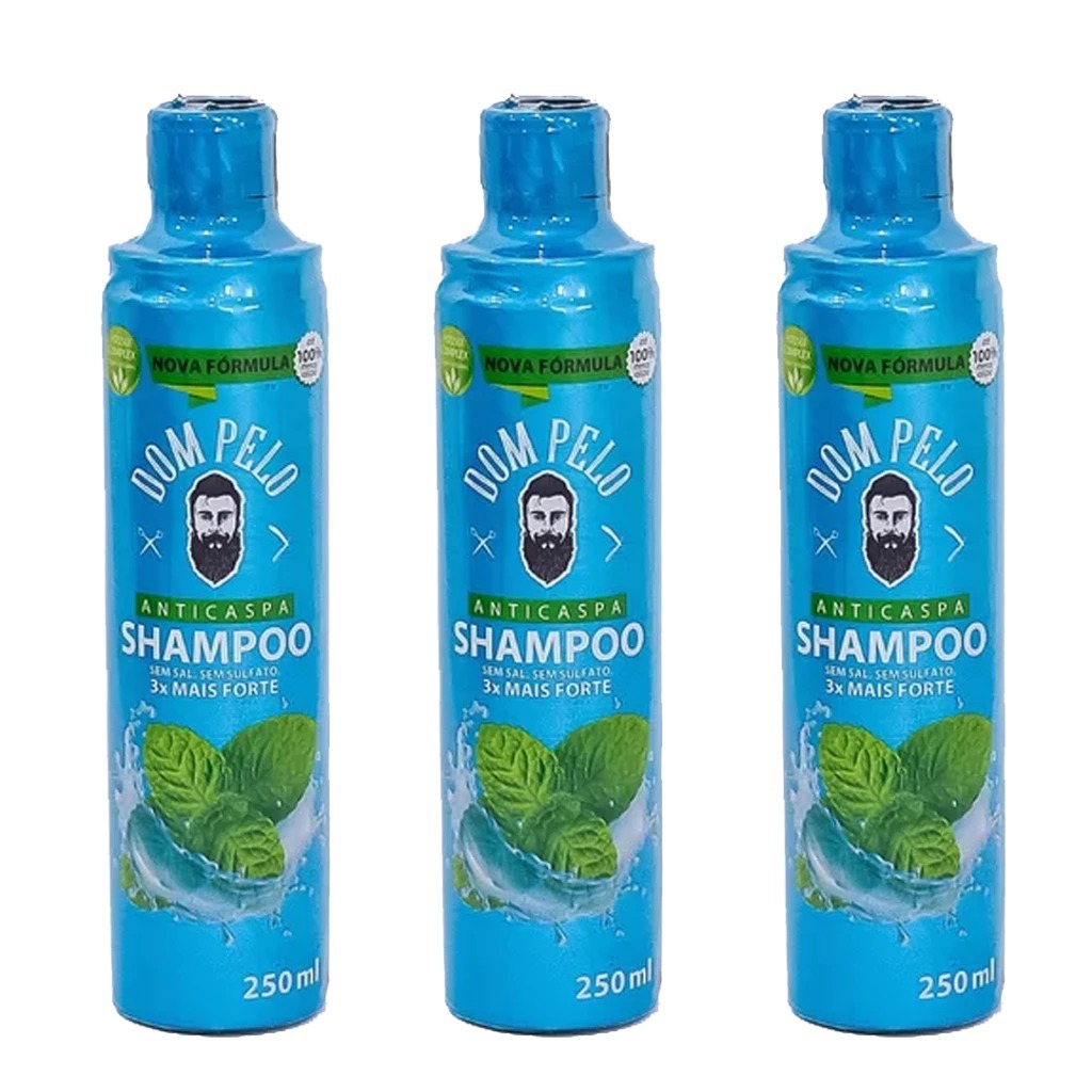 Kit 3 Shampoos Anticaspa Dom Pelo 250ml Nova Fórmula - 3 em 1 para Cabelo, Barba e Bigode - Pronta Entrega em Oferta na Shopee
