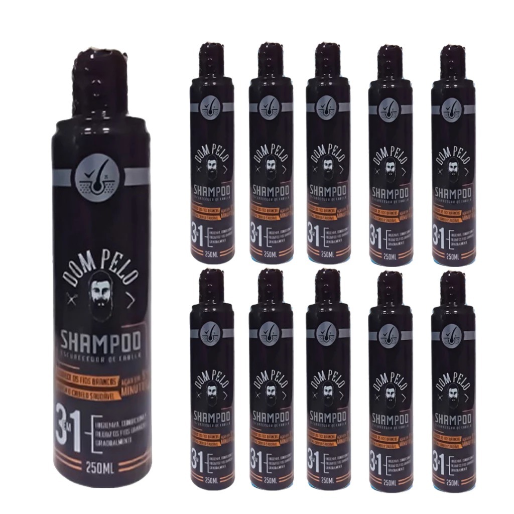 Kit 10 Shampoos Escurecedores Dom Pelo 250ml - Reduz Fios Brancos - Pronta Entrega, Envio Imediato