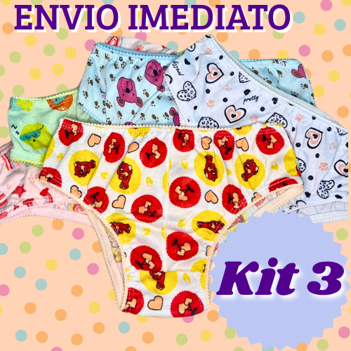 Kit 3 Calcinhas Infantil 100% Algodão Com Forro Estampas Variadas Meninas Envio Imediato