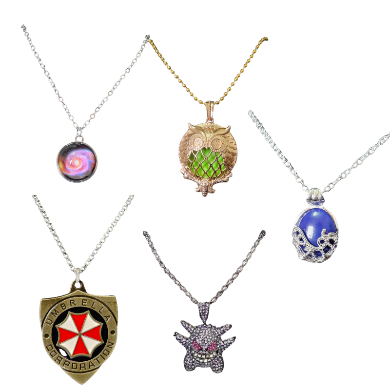 Colar Corrente Aço Resident Evil Umbrella Coruja Gengar Pokémon Acessório Geek Nerd Masculino