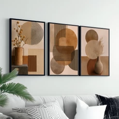 Kit 3 Quadros Decorativos Com Moldura Para Sala Quarto Escritório Hall Abstrato