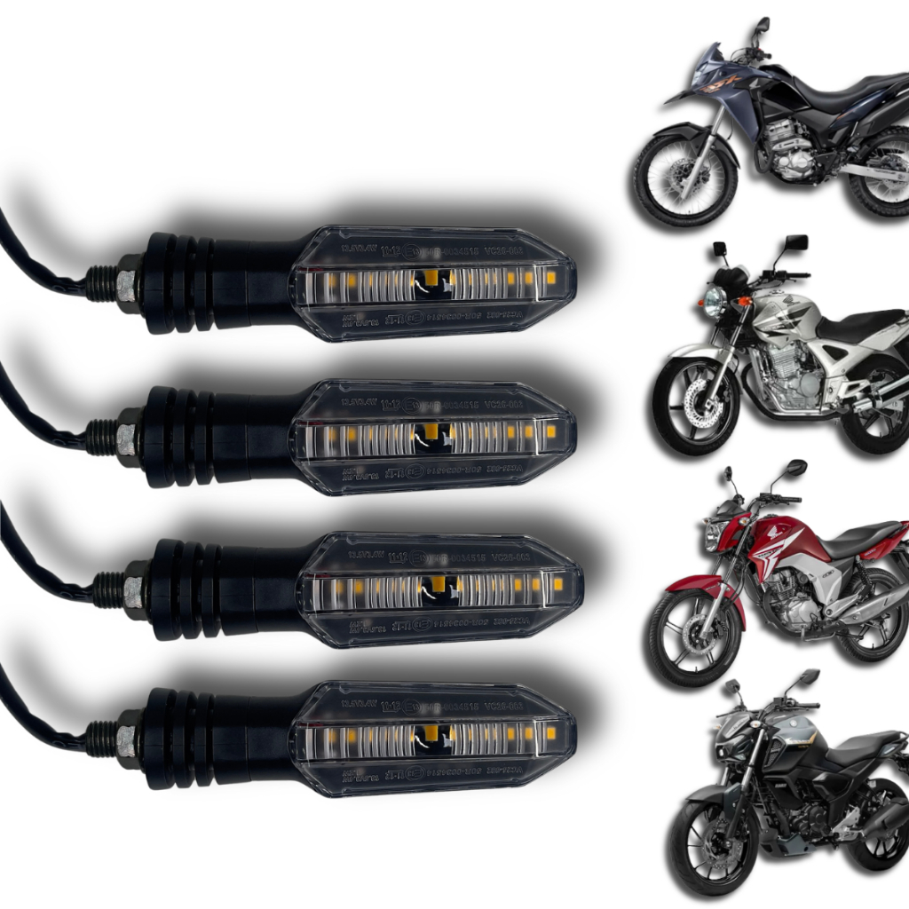 kit Pisca Seta para Moto Universal Modelo Esportivo LED CB 250f Twister Cb 300 Tornado Bros Xre 300 Ybr 125