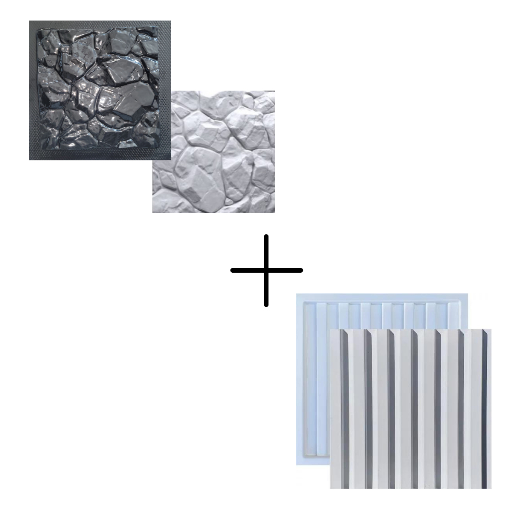 Kit 2 Formas de Gesso Cimento 3d Pedra+ Ripada 30x30cm em Oferta na Shopee