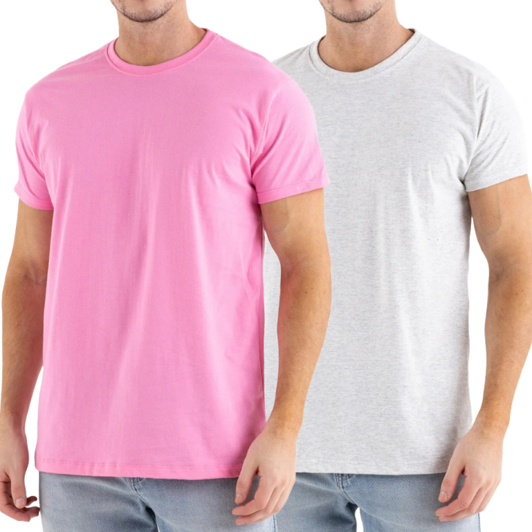Kit Camiseta Masculina Lisa Básica 100% Algodão - 2 peças
