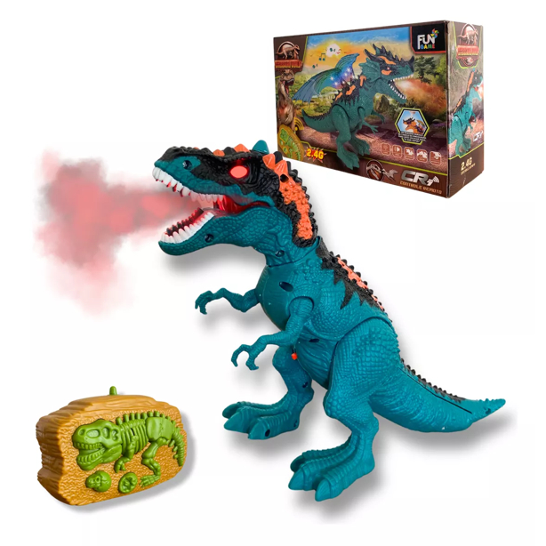 Brinquedo de controle remoto dinossauro solta fumaça com luz em Oferta na Shopee