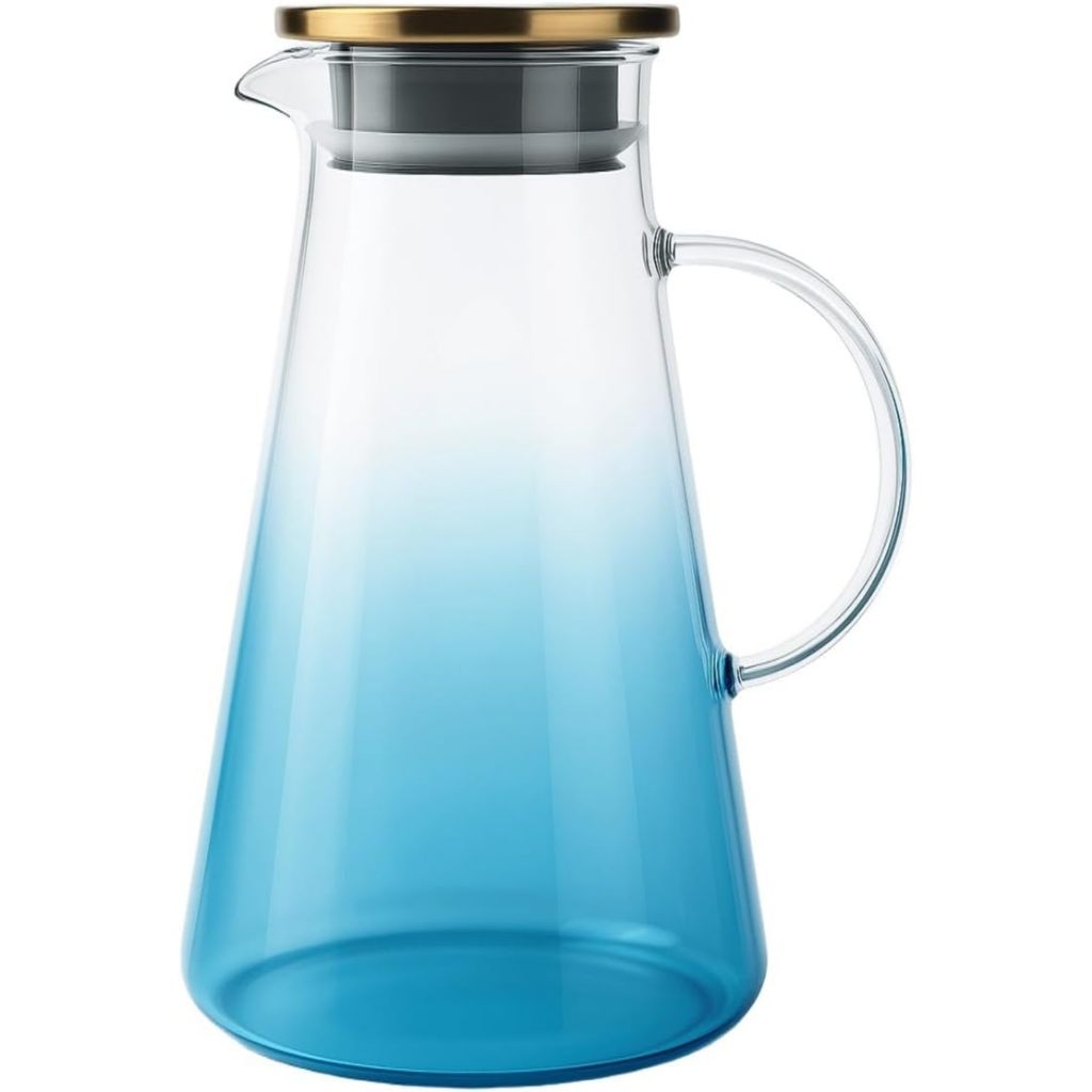 Jarra De Vidro Borossilicato Com Tampa Inox 1,8 Litros Azul