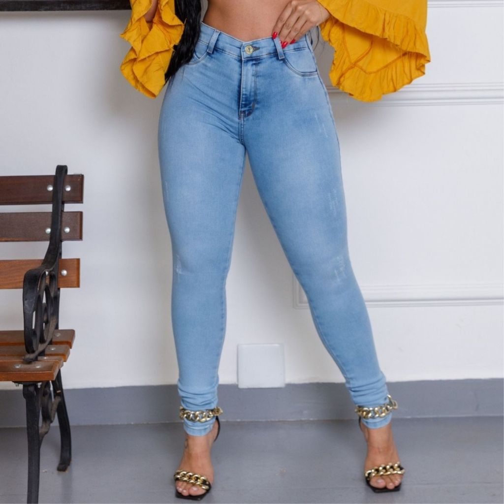 Calça Skinny Feminina Jeans Cintura Alta Com Elastano e Lycra Modelagem Empina Bumbum Vertere Jeans