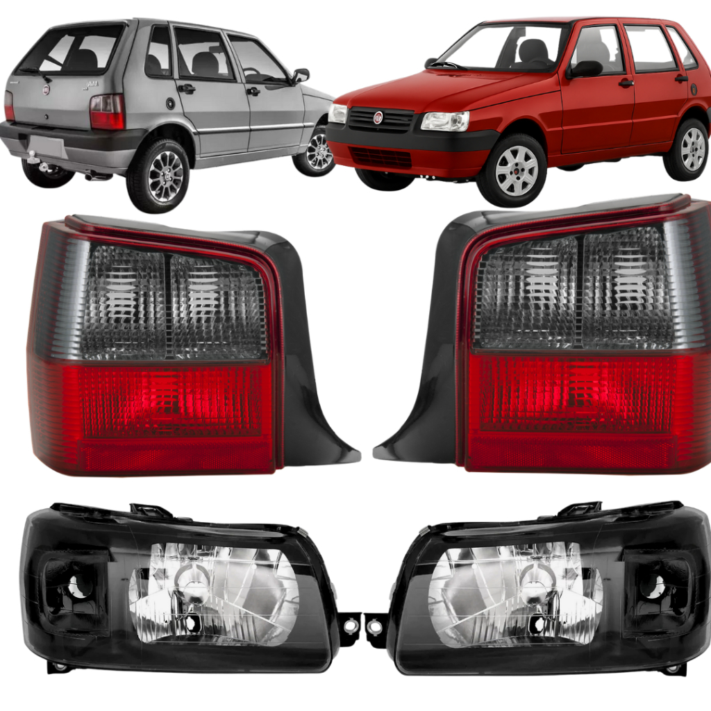 Kit Par Farol Uno Mille Fire Fiorino Máscara Negra + Lanterna Uno Traseira Fumê 04 05 06 07 08 09 10 até 15