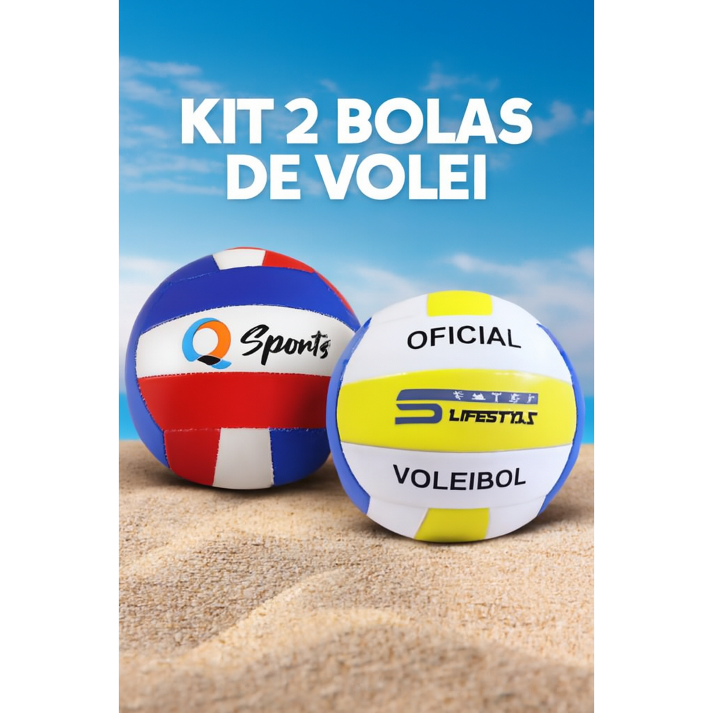 Kit 2 Bola Vôlei Oficial Praia Quadra Sport Treino Lazer Eventos Casa Viagem Exercício Saúde