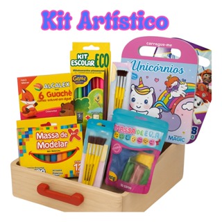 Kit Artístico - Massa de EVA + Pincéis + Tinta + Massa de Modelar + Lápis de Cor + Desenhos colorir em Oferta na Shopee