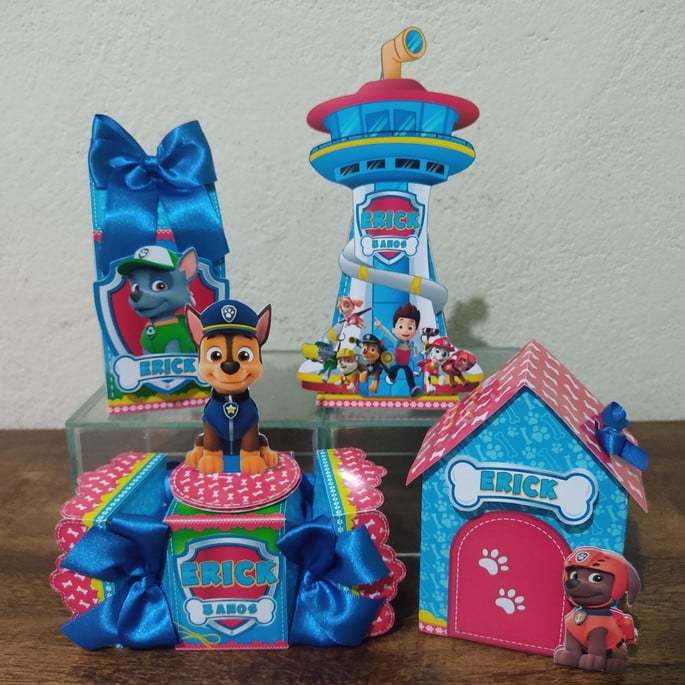 Kit Caixinhas Personalizadas Patrulha Canina Azul| Lembrancinha Aniversário |  Papelaria Personalizada Pegue e Monte