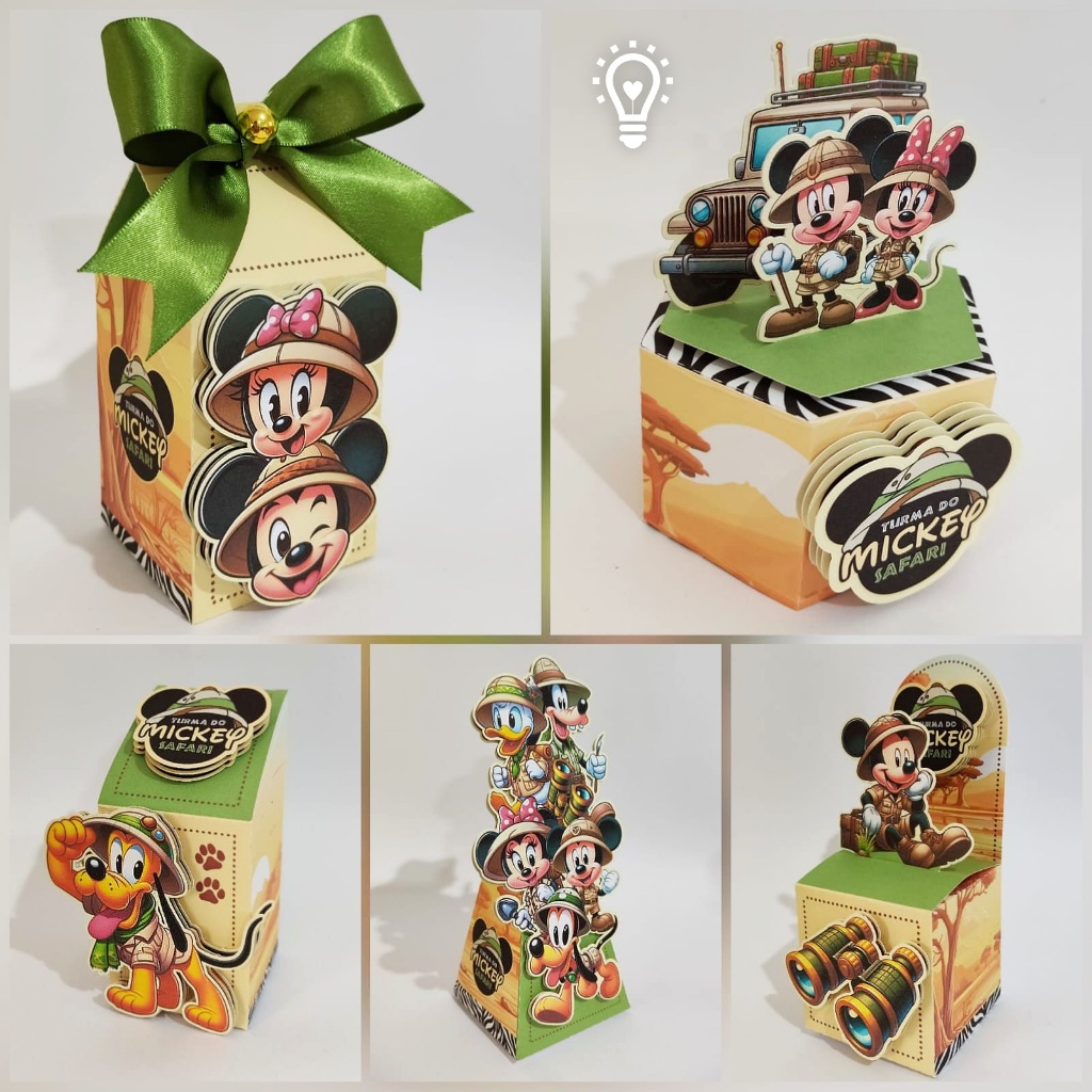 Kit Caixinhas Personalizadas Mickey Safari | Lembrancinha Aniversário |  Papelaria Personalizada Pegue e Monte