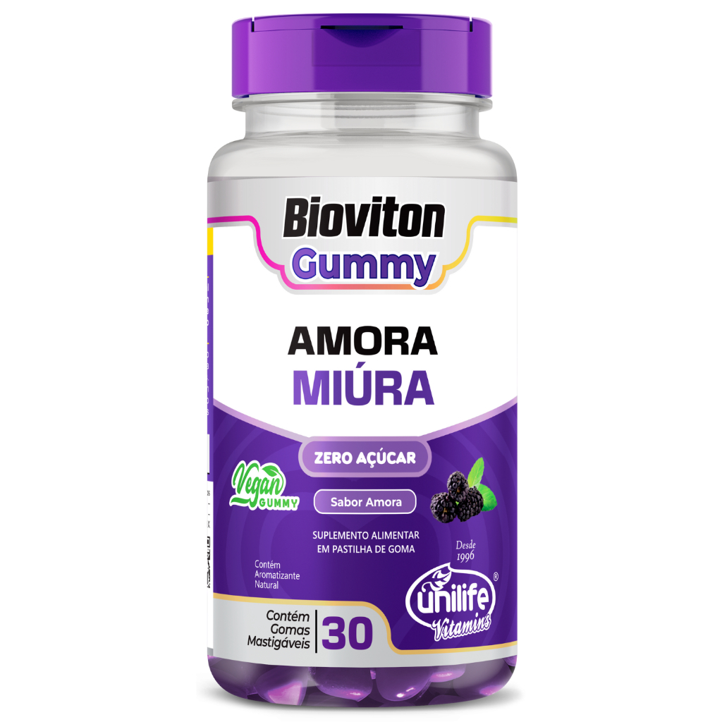 Amora Miura Gummy Zero Açúcar Unilife 30 Gomas Sabor Amora Gominhas