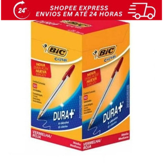 Caneta BIC Vermelha Cristal 1.0mm – Caixa com 50 Unidades – Escrita Macia e Precisa