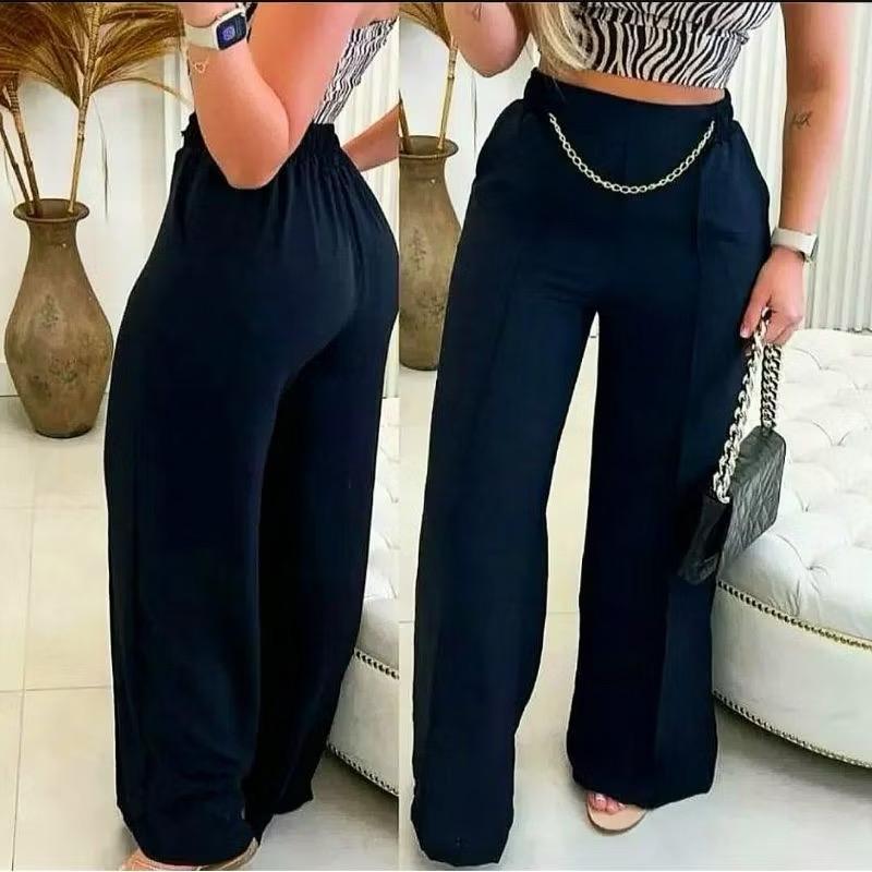 Pantalona Preta P M G GG Calça Cintura Alta Duna Com Bolsos Corrente e Elástico no Cós em Oferta na Shopee