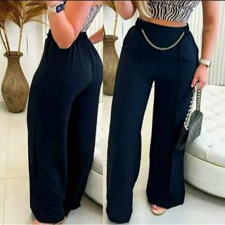 Pantalona Preta P M G GG Calça Cintura Alta Duna Com Bolsos Corrente e Elástico no Cós em Oferta na Shopee