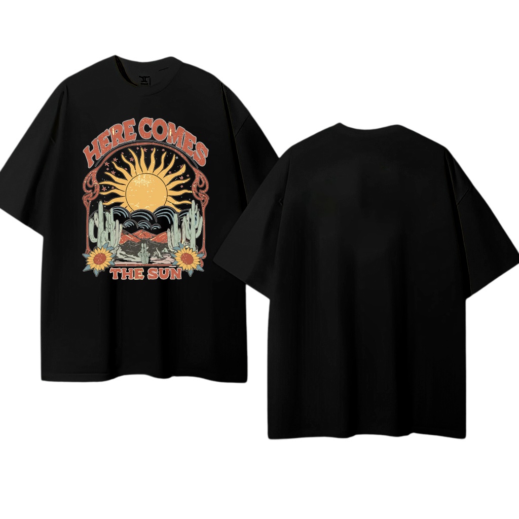 Camiseta Oversized Unissex Arte Vintage – Here come The sun | Streetwear 100% Algodão com Conforto