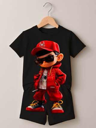 Conjunto Menor Marrento Spider Estiloso Camiseta Bermuda Infantil Juvenil Estampado 100% Algodão em Oferta na Shopee