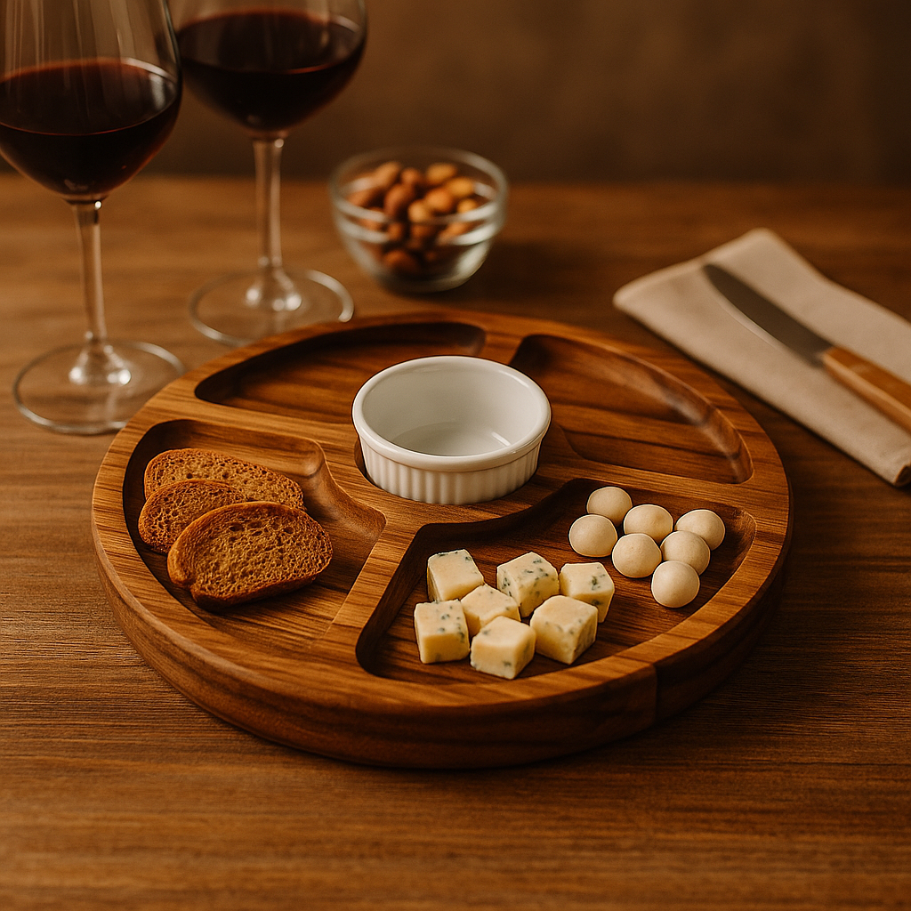 Petisqueira Madeira Teca Com Ramequim Porcelana