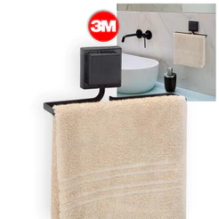 Porta Suporte Toalha de Rosto Piatina Arthi Preto Fosco com Dupla Face 3M Banheiro Lavabo