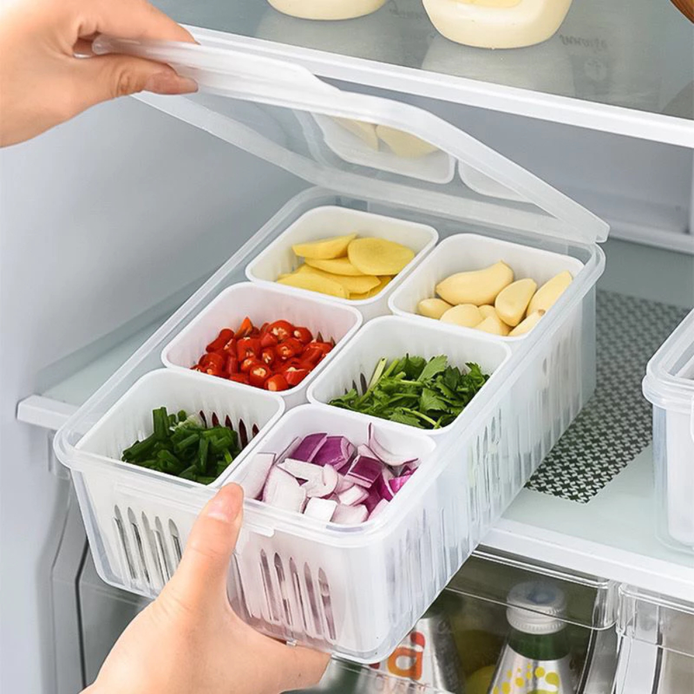 Organizador De Geladeira Com 6 Divisórias Removíveis Potes Multiuso
