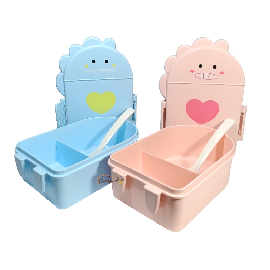 Lancheira Para crianças Pote Monstrinho com Colher Azul e Rosa S.A Escola fofo Frango Robô