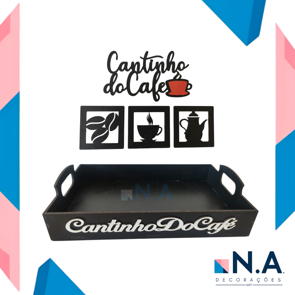 Kit Cantinho do Café + Bandeja GRANDE + Quadrinho / Kit Decorativo para Cantinho do Café para Servir