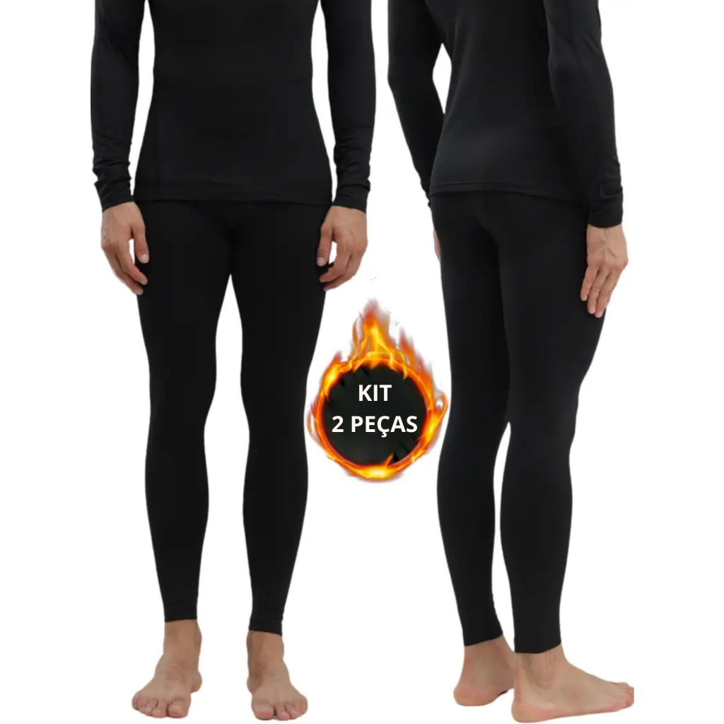 Kit 2 Calça termica masculina levemente acolchoada preta inverno segunda pele flanelada