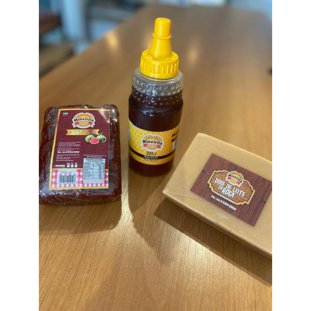 KIT 01 MEL PURO 500G + 01 GOIABADA CASCÃO 500G + 01 DOCE LEITE CORTE 500G SUL DE MINA