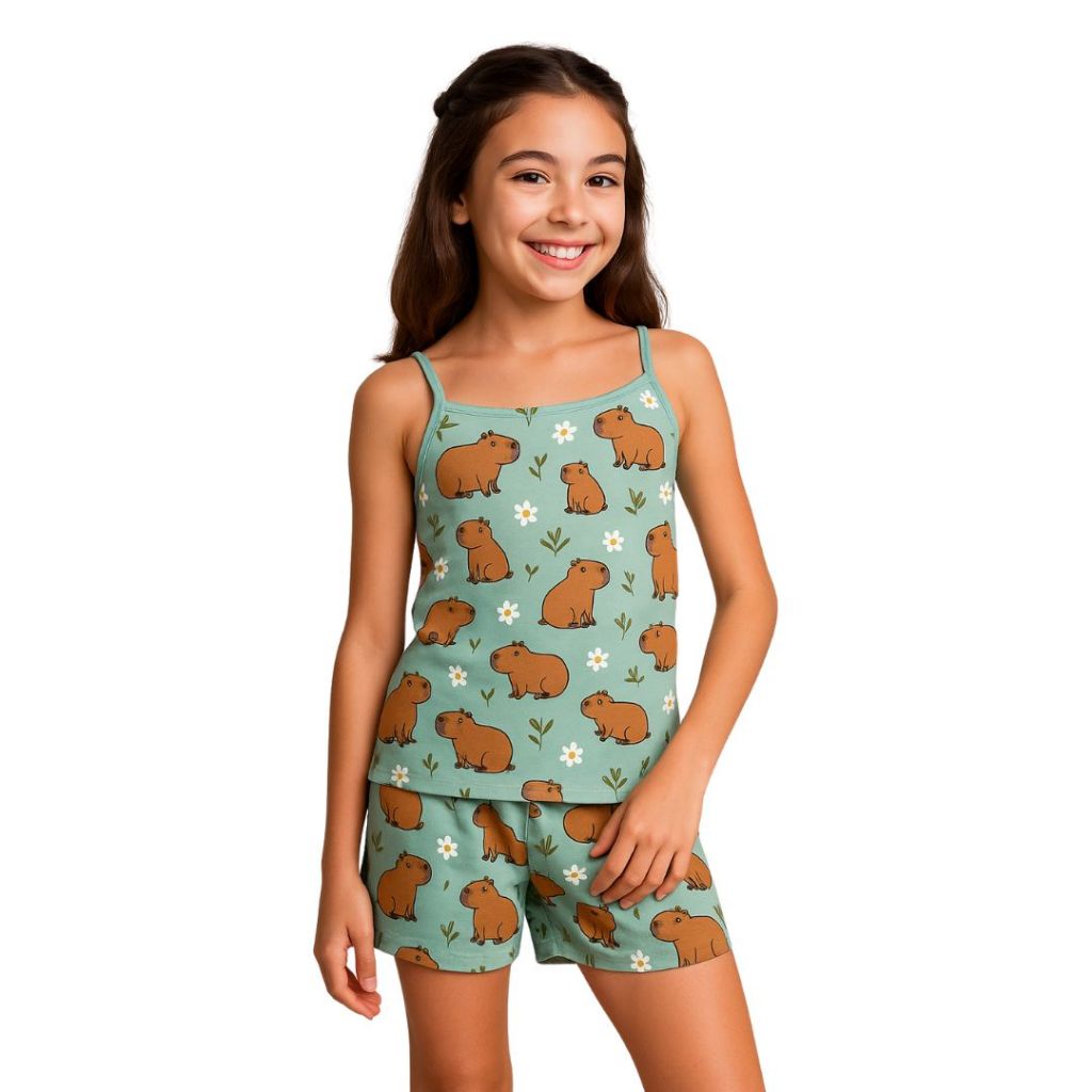 Kit 3 com Pijamas em Poliéster Estampado Infantil Baby Dool Roupa de Dormir Conforto para as Meninas. — imagem 2 de 2