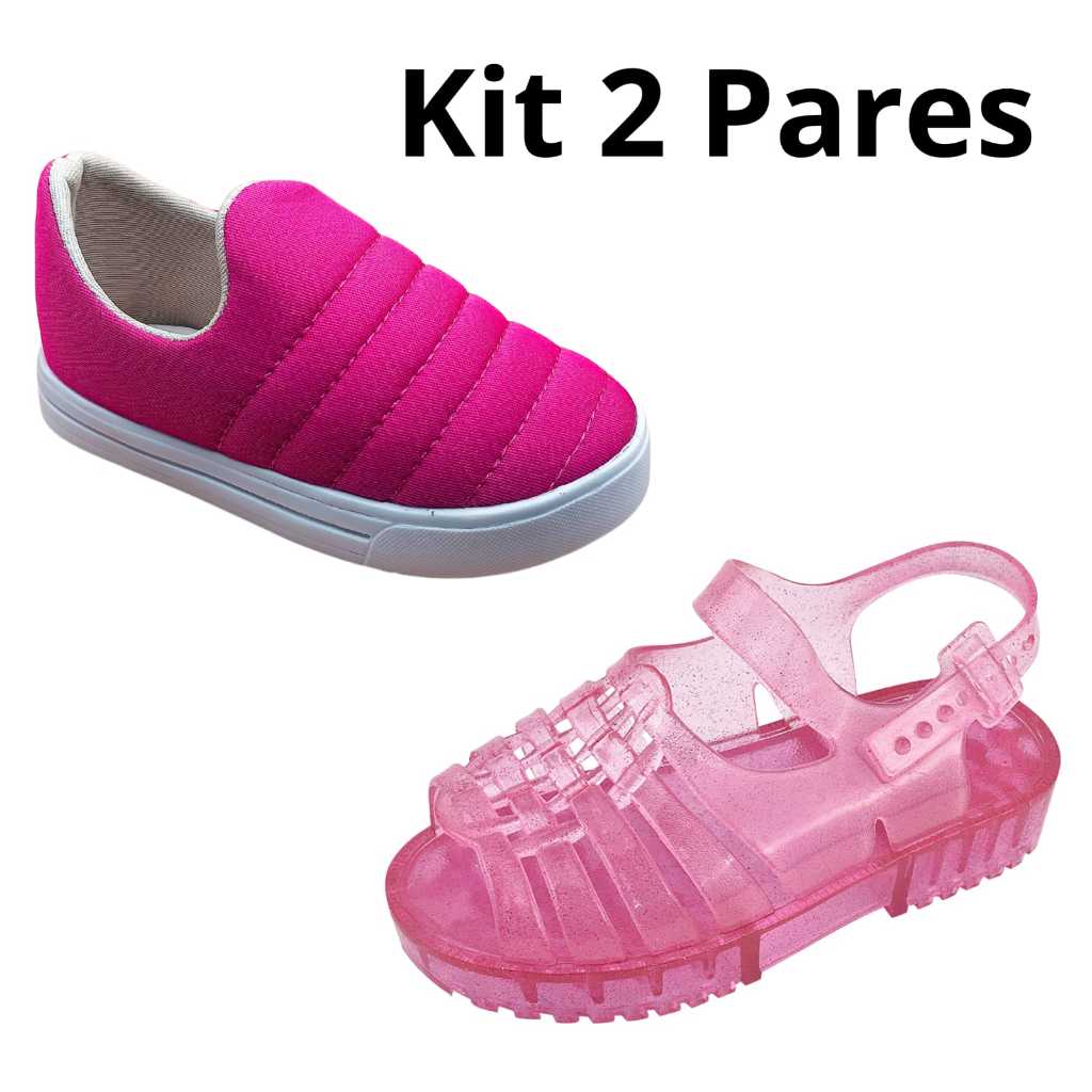 kit 2 pares de sandalia e tenis infantil para meninas. Confortável. Drika calçados