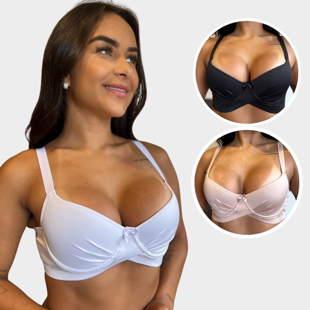 Kit 3 Sutiãs Plus Size Push Up de Bojo Confort Feminino Alta Sustentação Soutien Seios Grandes Reforçado Confortável Aro em Oferta na Shopee
