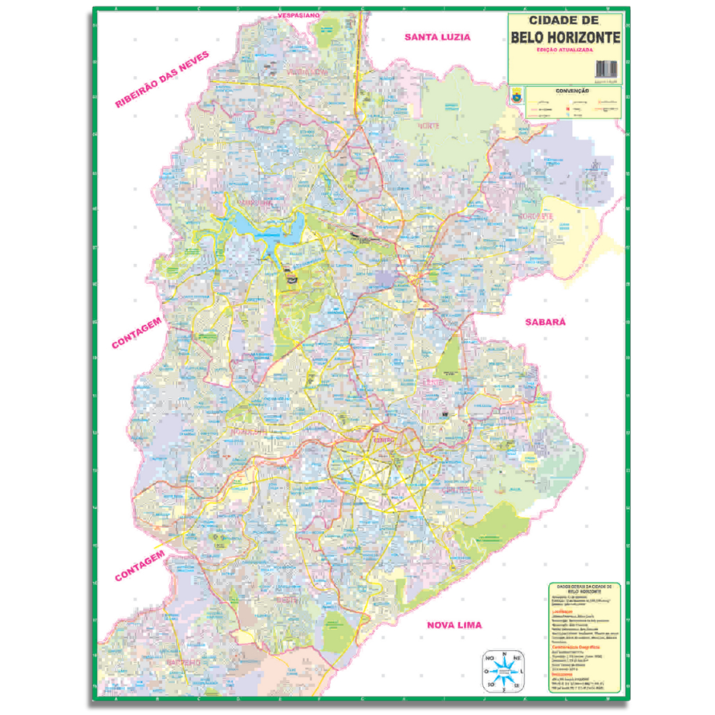 Mapa Cidade de Belo Horizonte MG Politico Poster Escolar Geográfico Escolar
