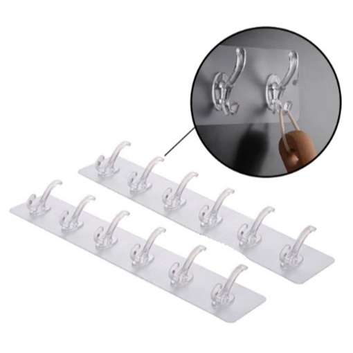 Kit 2 Suportes Autoadesivo 35x6 Transparente com 6 Ganchos Multifuncional Cozinha Banheiro Plástico em Oferta na Shopee