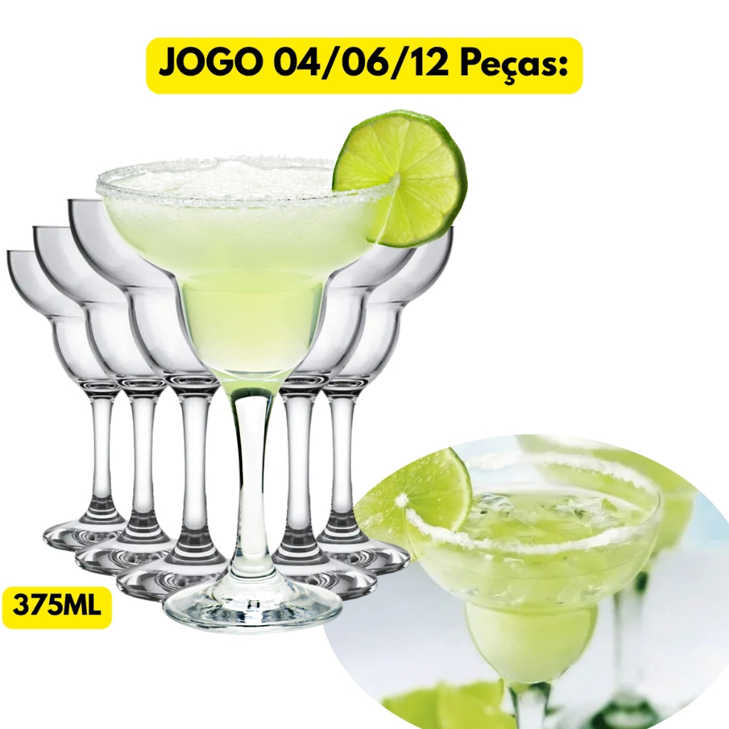 Jogo Kit 04/06/12 Taças Margarita Vidro 375ML Drink Batida Coquetel Ceviche Buffet Bar Restaurante Kit