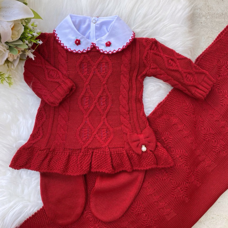 Saída de maternidade Tricot menina laço Kit saida maternida 3 ou 4 peças