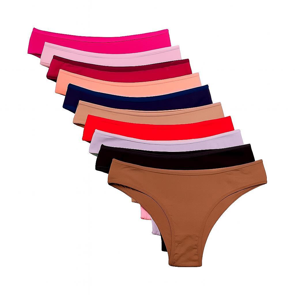 Kit Com 10 Calcinhas Básica Tanga  Com Forro De Algodão Confortável