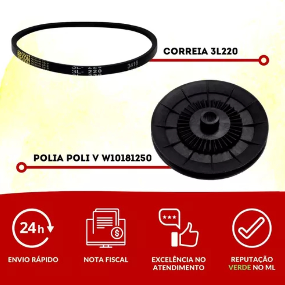 Polia em V + Correia 3L-220 - Para Máquinas de Lavar Roupas - Brastemp - Clean - mondial