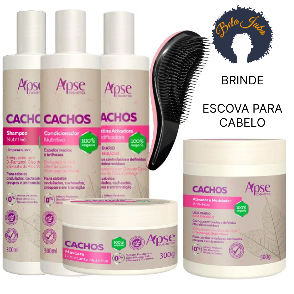 Kit Apse BRINDE ESCOVA - Shampoo + Condicionador + Gelatina + Mascára + Ativador cachos - Apice