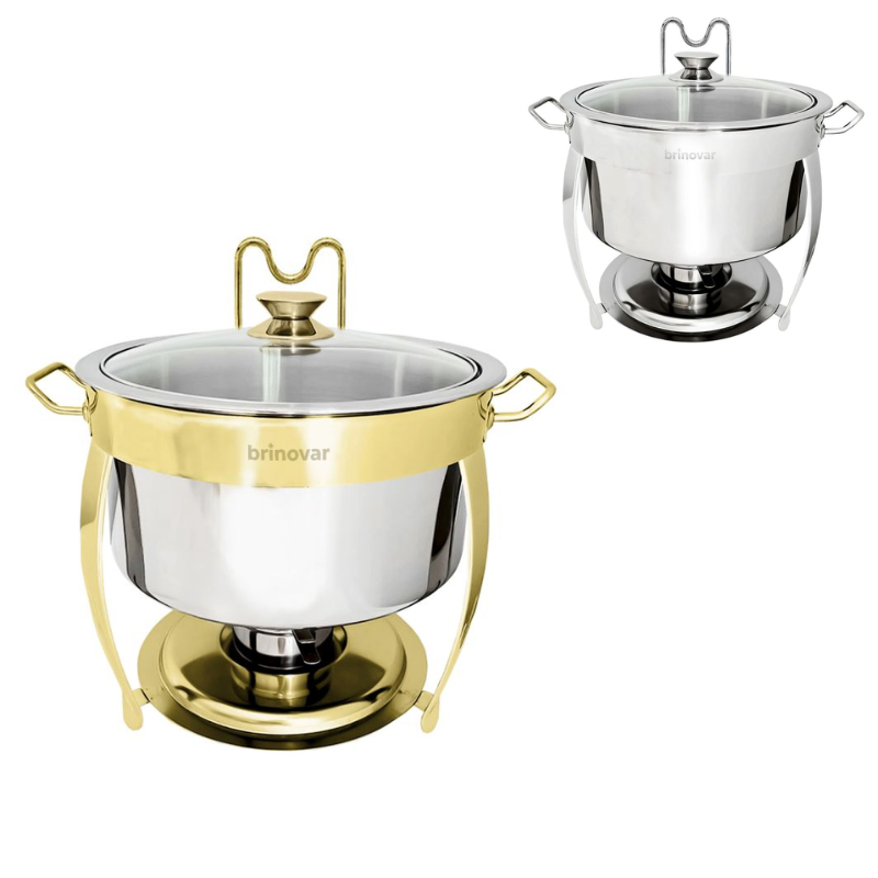 Rechaud Inox Buffet Banho Maria Aço Retangular Redondo Brinovar