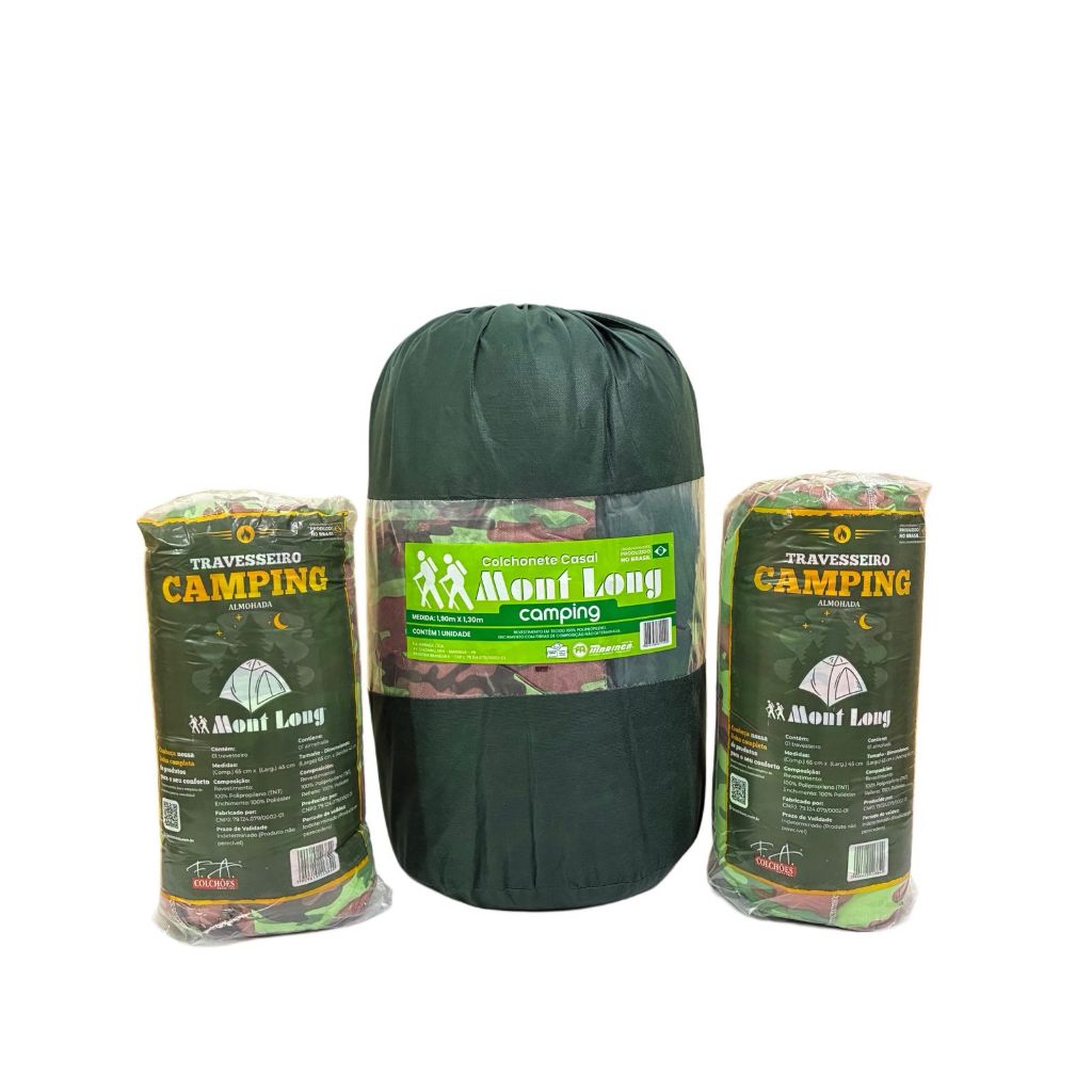 Kit Colchonete Casal Camping Acampamento + 2 Travesseiros Camping Viagem Pescaria Dobrável Compacto