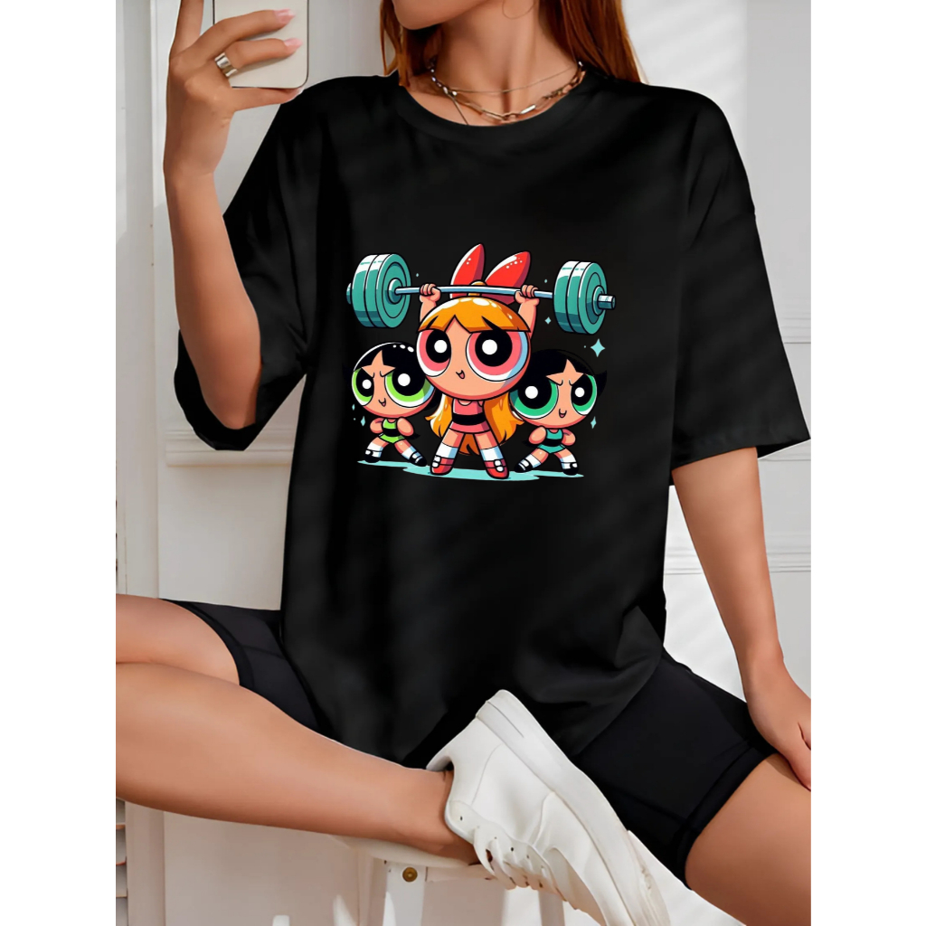 Camisa de Treino 100% Algodão Tshirt Feminina Academia Meninas Superpoderosas Pesos Crossfit