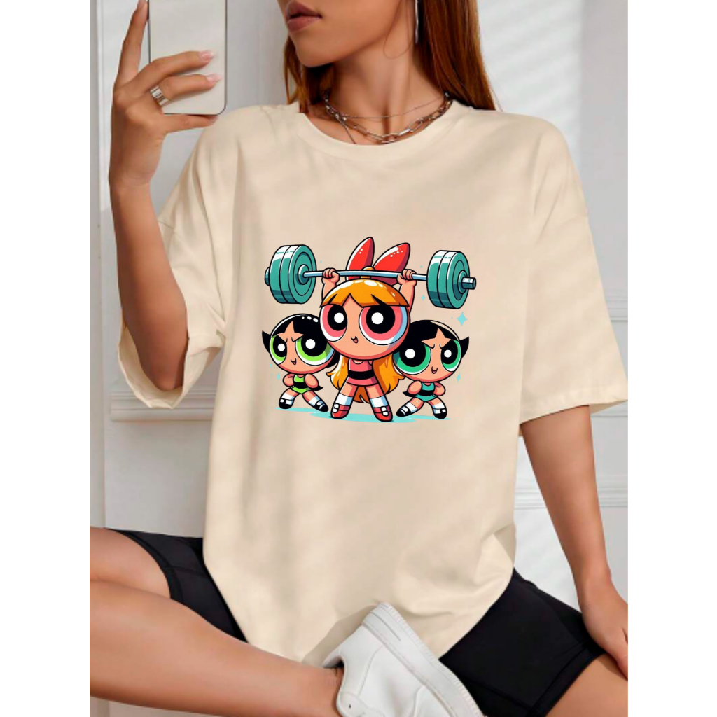 Camisa de Treino 100% Algodão Tshirt Feminina Academia Meninas Superpoderosas Pesos Crossfit