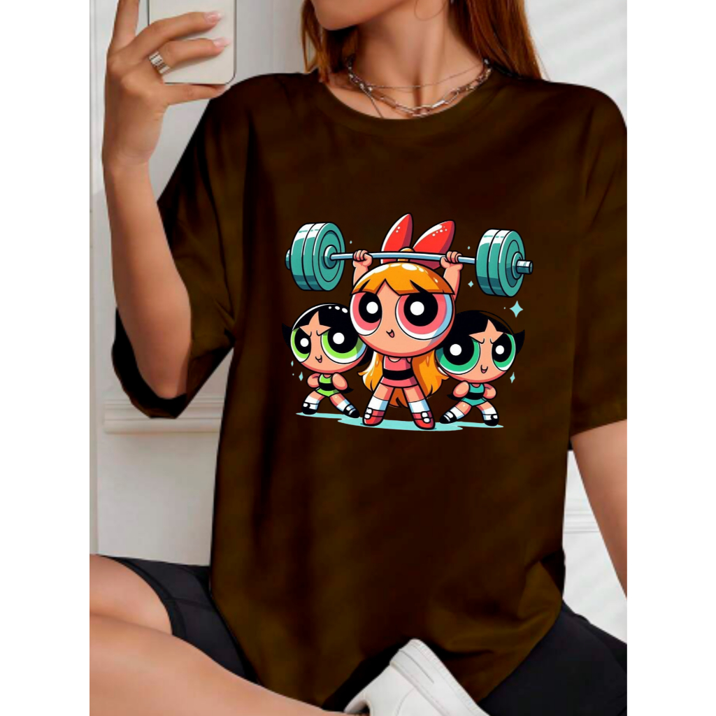 Camisa de Treino 100% Algodão Tshirt Feminina Academia Meninas Superpoderosas Pesos Crossfit