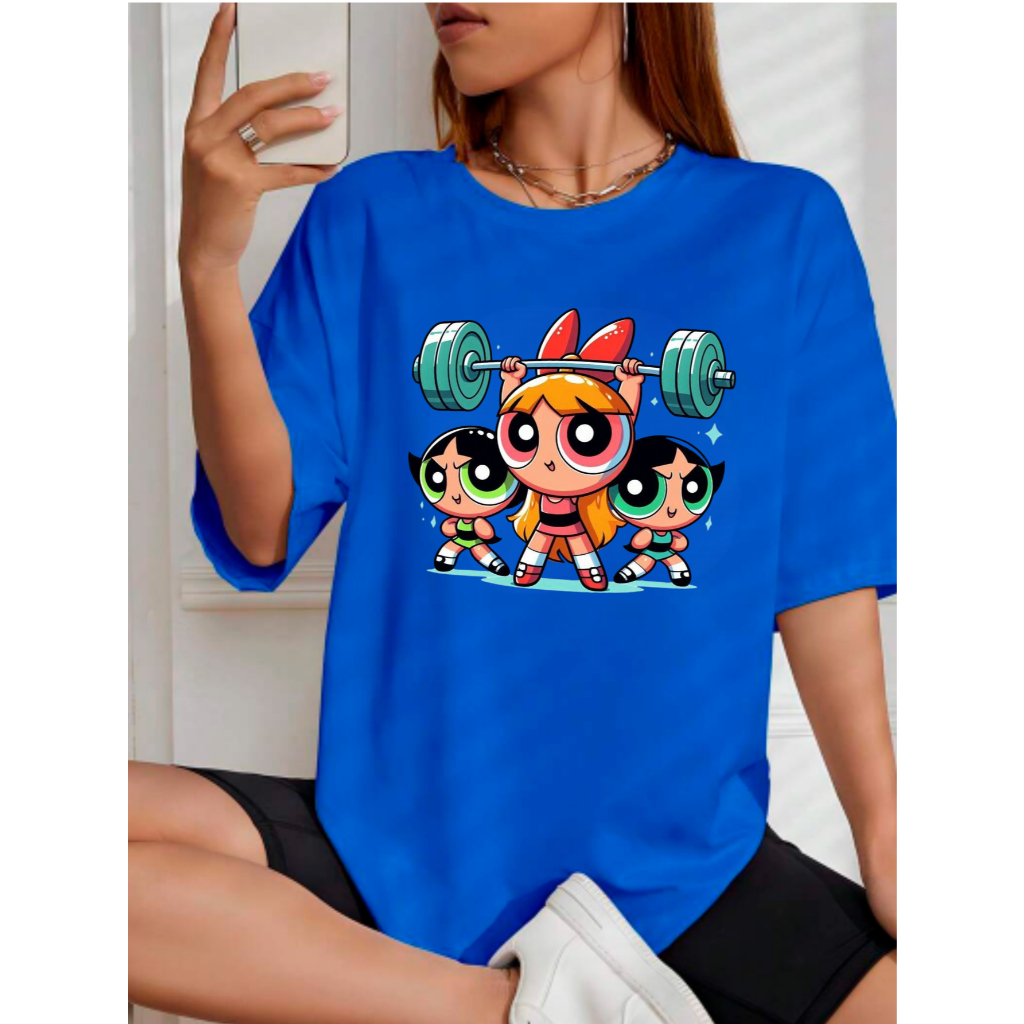 Camisa de Treino 100% Algodão Tshirt Feminina Academia Meninas Superpoderosas Pesos Crossfit