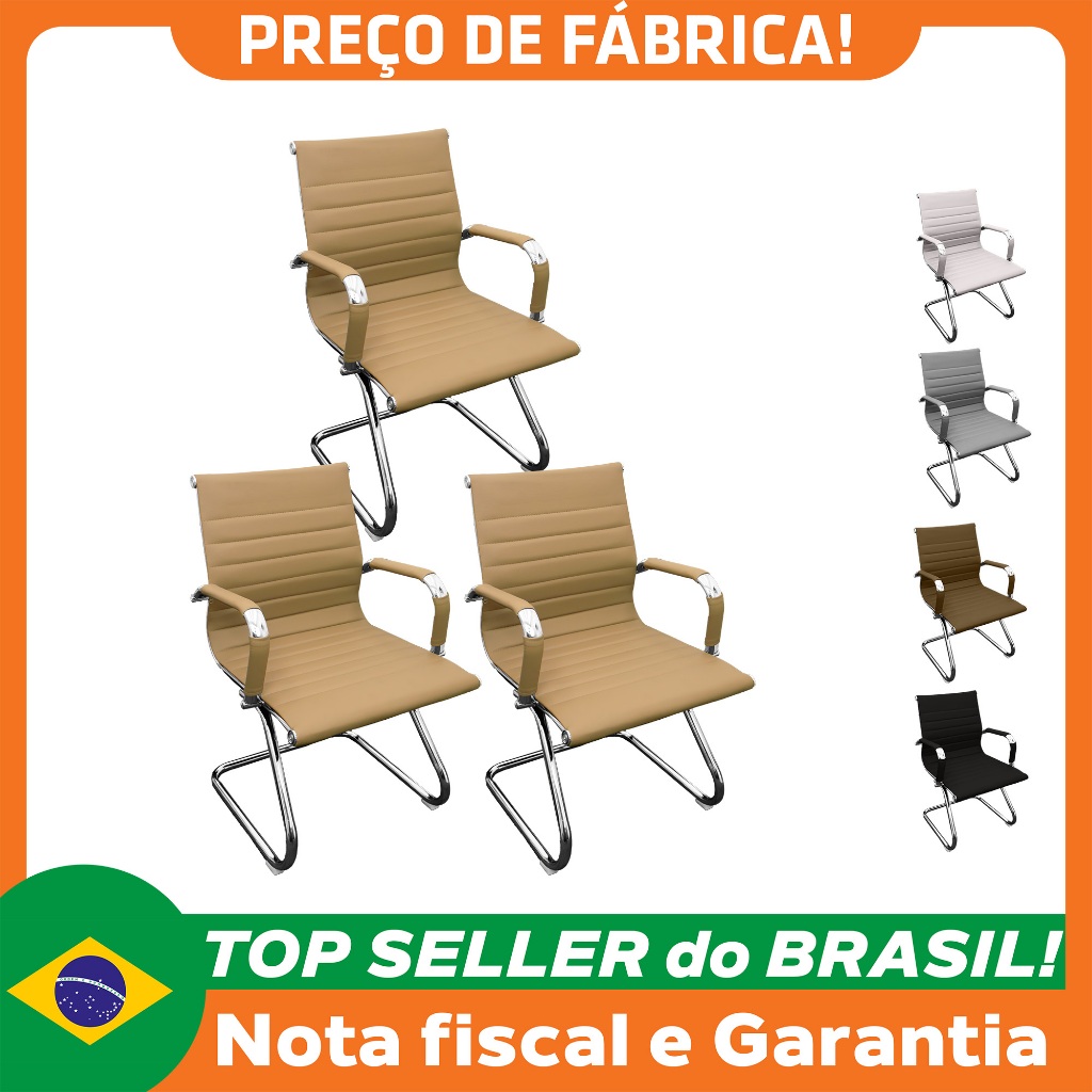Kit 3 Cadeiras Presidente Esteirinha Baixa com base fixa