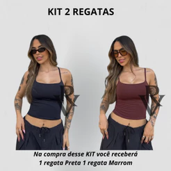 Kit 2 Regata De Alcinha Cropped Tube Feminino Básico Suplex Marrom Azul