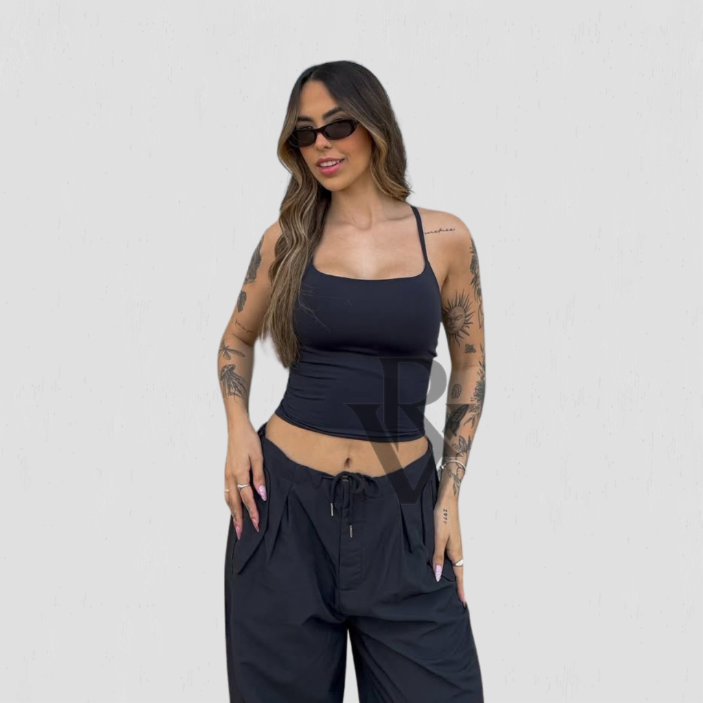 Kit 2 Regata De Alcinha Cropped Tube Feminino Básico Suplex Marrom Azul — imagem 2 de 2